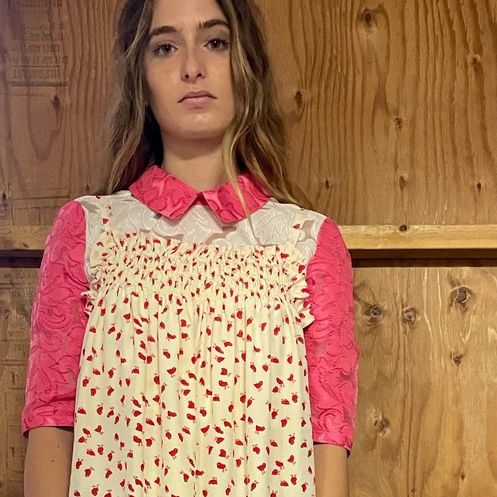 Organza lace block color crop blouse. 👛